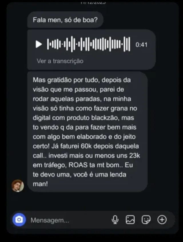 Já faturei 60k, você é uma lenda!