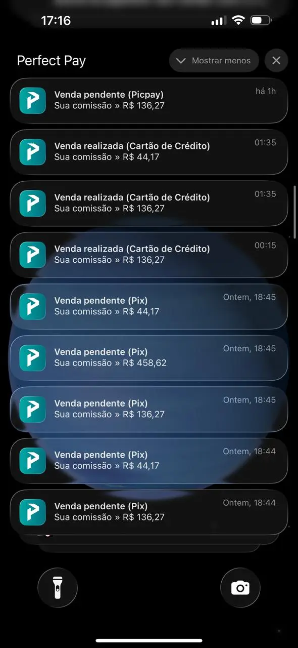 Notificações de vendas