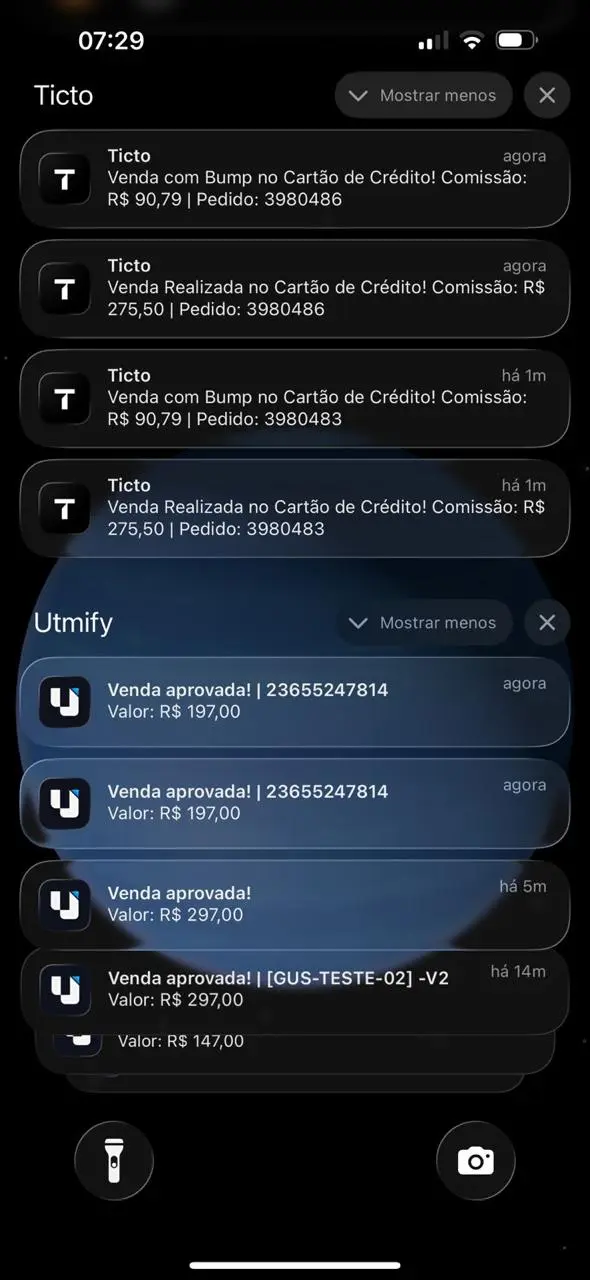 Notificações de vendas